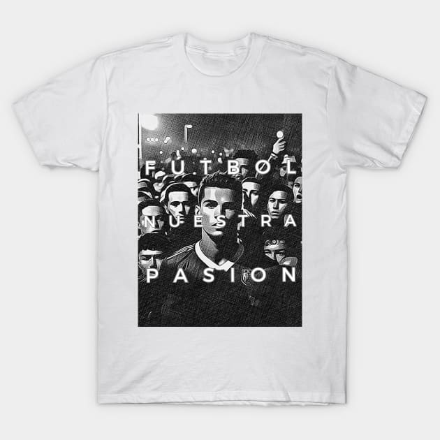 SCPL003 - Futbol nuestra Pasion: Player in the middle of a crowd T-Shirt by Tee Vibes Co.